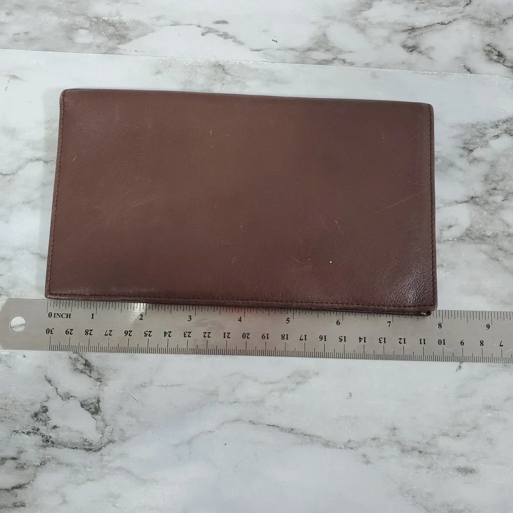 TUMI‎ Brown Leather Long Bifold Wallet Organizer Multiple Card Slots & ID Window
